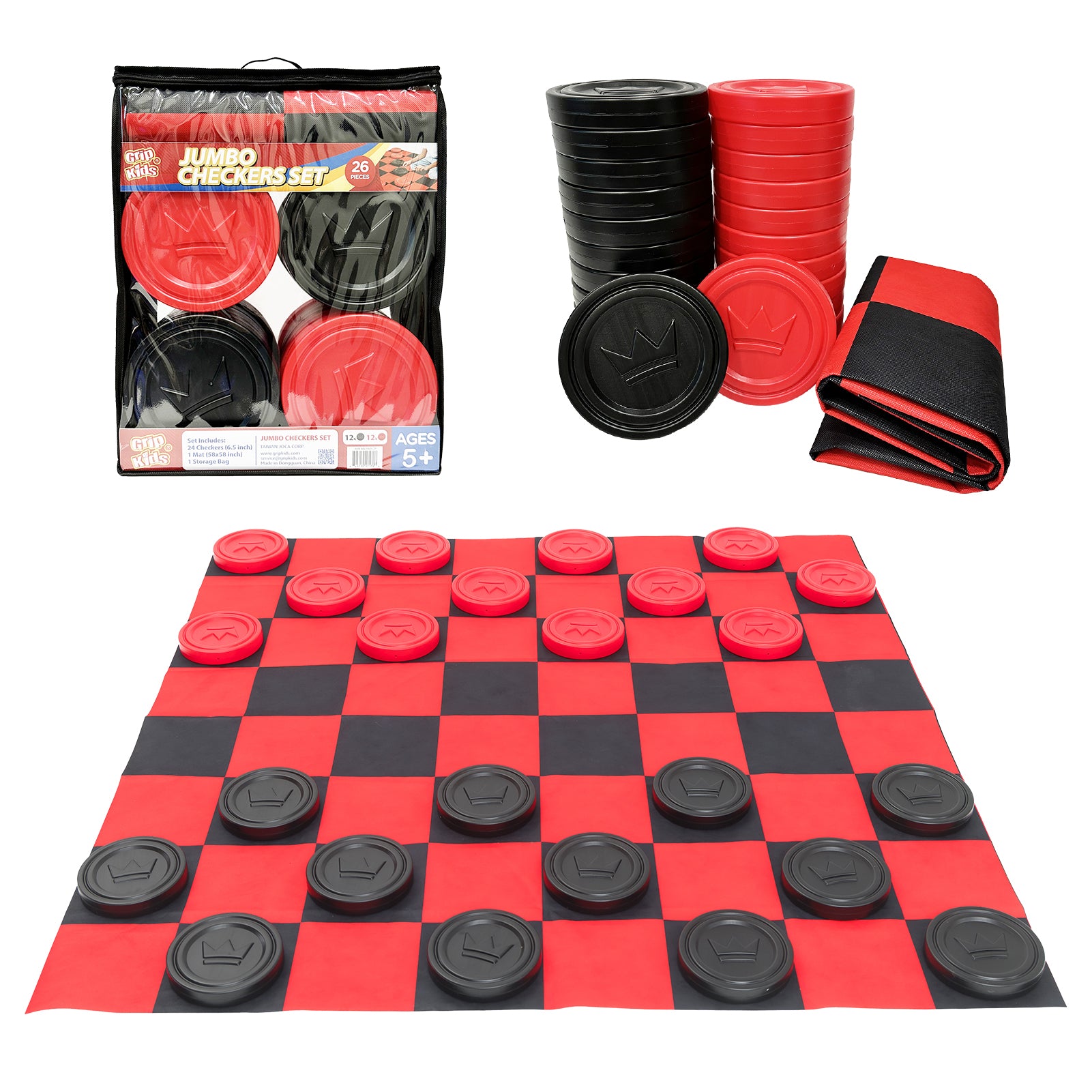 Large Checker Simple Grip Kids Jumbo Checkers Set with Storage Bag