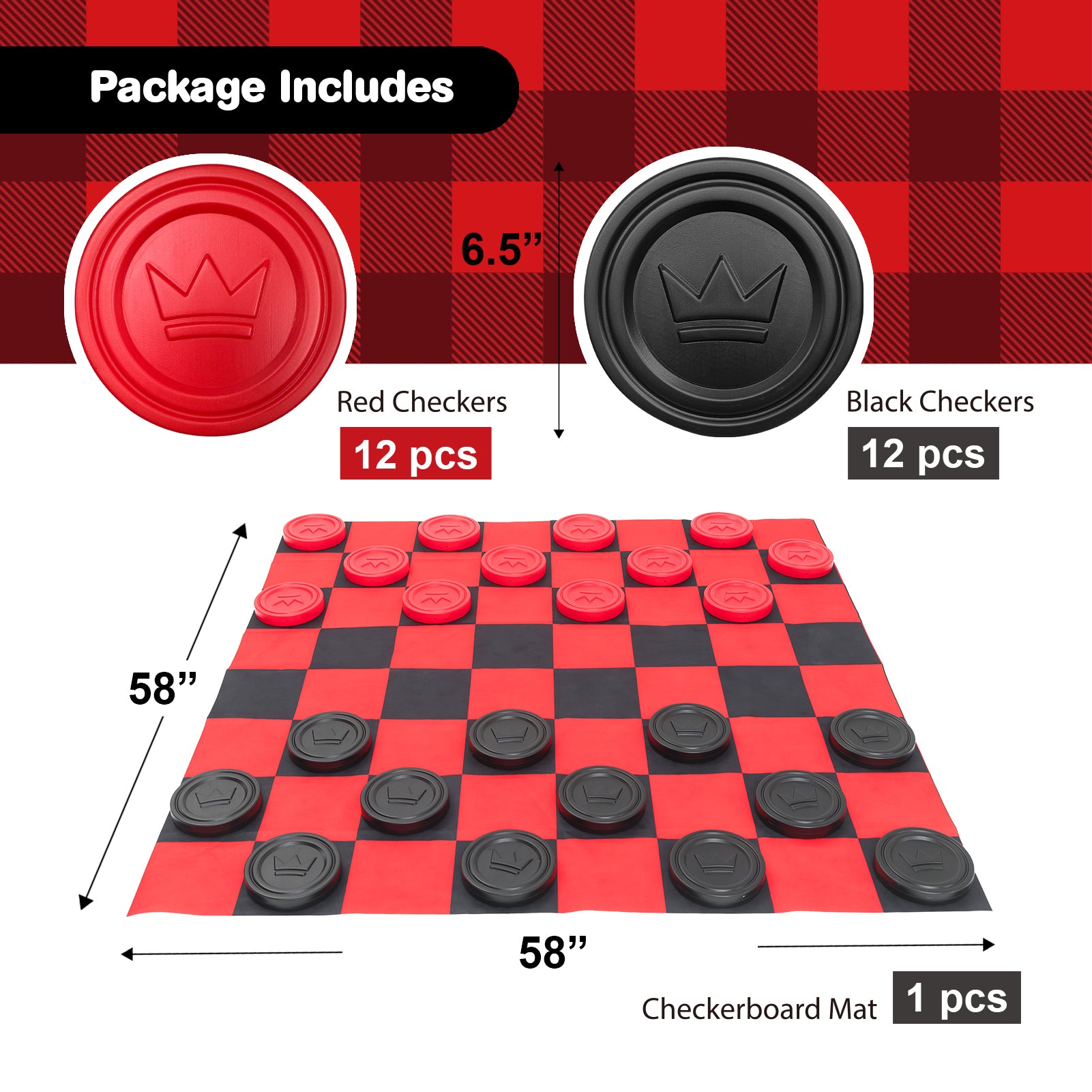 Large Checker Simple Grip Kids Jumbo Checkers Set with Storage Bag
